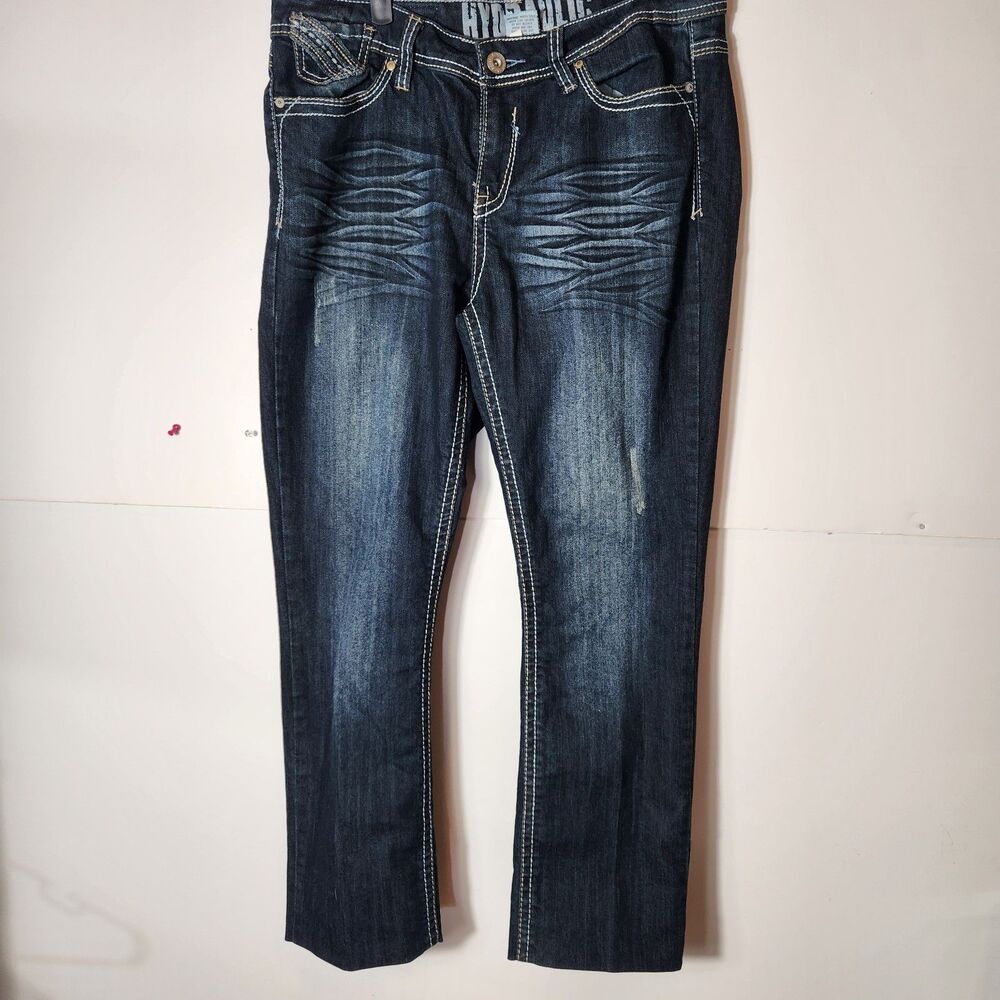 Hydraulic 14W Lily Slim Straight Embellished Pocket Denim Blue Jeans Women's